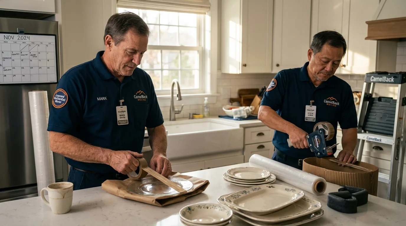 Professional crew packing kitchen dishware in Bloomfield, NY